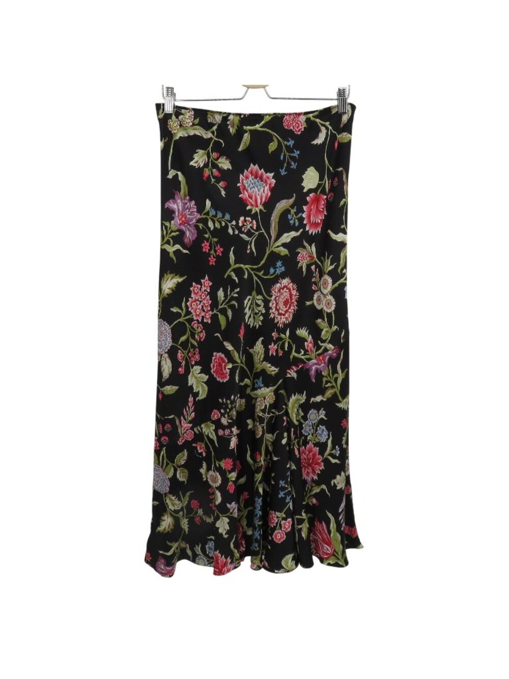 Ballinger Gold Women Medium Black Botanical Flower Floral Print Silk Maxi Skirt